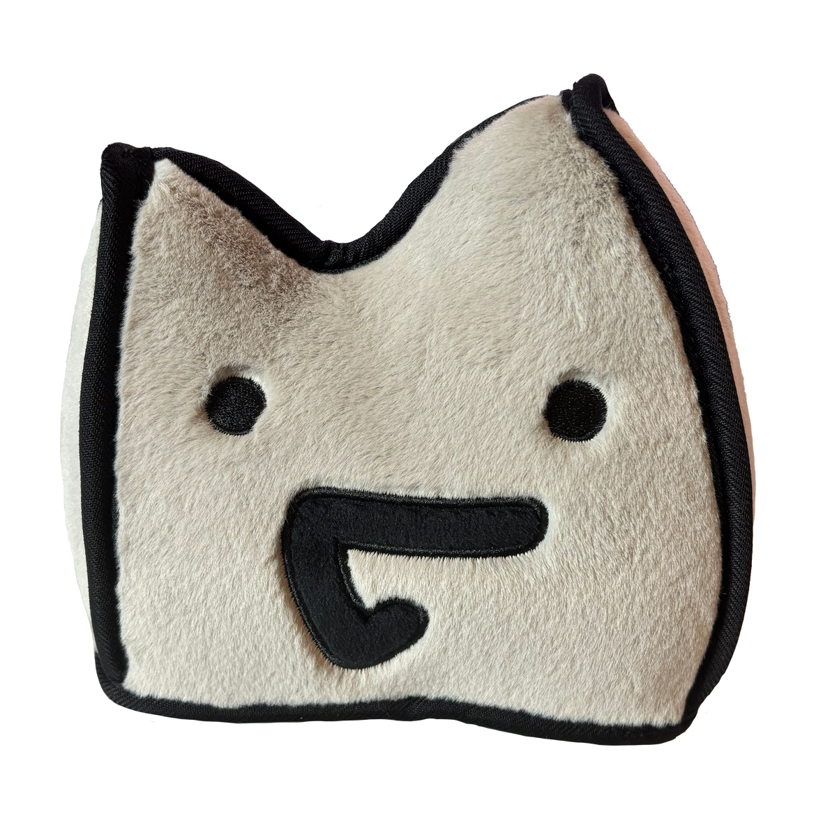 Smiling Milo Plushie with a cream-colored face, black outline, round eyes, and a playful smile